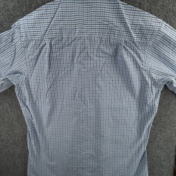 David Donahue Long Sleeve 17 34/35 Blue Check Trim Button Up Shirt Men Cotton - Picture 11 of 11